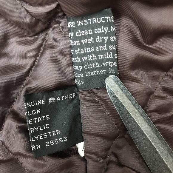 Vintage Members Only Leather Jacket Mens 46 Brown Bomber Hooded Quilted 90s - Picture 8 of 16